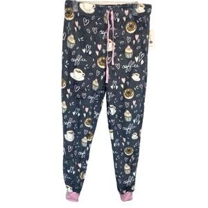 SECRET TREASURES WOMEN'S S 4-6 PLUSH PAJAMA BOTTOMS COFFEE LOVER THEME NEW!